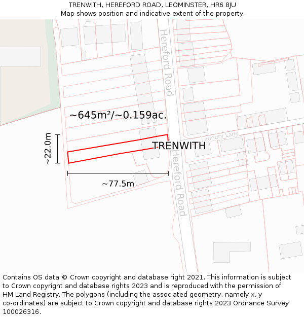 TRENWITH, HEREFORD ROAD, LEOMINSTER, HR6 8JU: Plot and title map