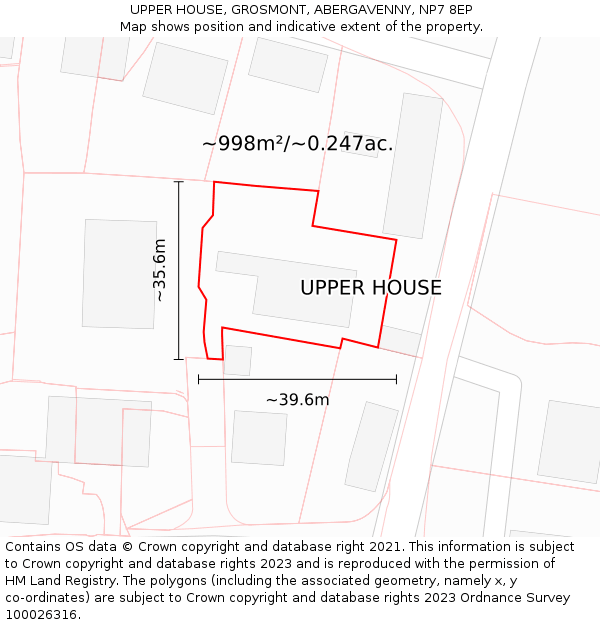 UPPER HOUSE, GROSMONT, ABERGAVENNY, NP7 8EP: Plot and title map