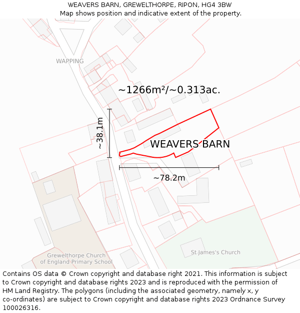 WEAVERS BARN, GREWELTHORPE, RIPON, HG4 3BW: Plot and title map