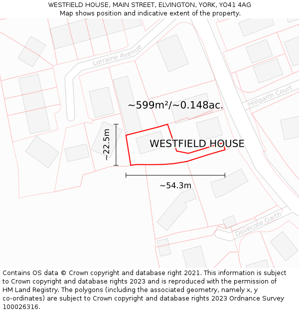 WESTFIELD HOUSE, MAIN STREET, ELVINGTON, YORK, YO41 4AG: Plot and title map