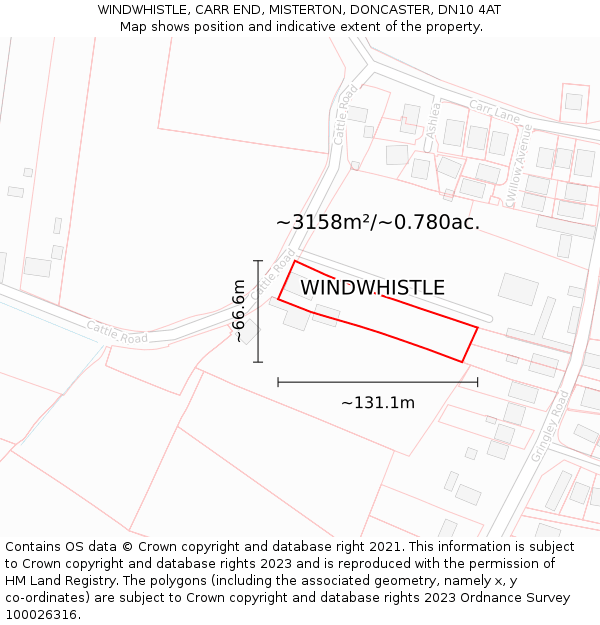 WINDWHISTLE, CARR END, MISTERTON, DONCASTER, DN10 4AT: Plot and title map