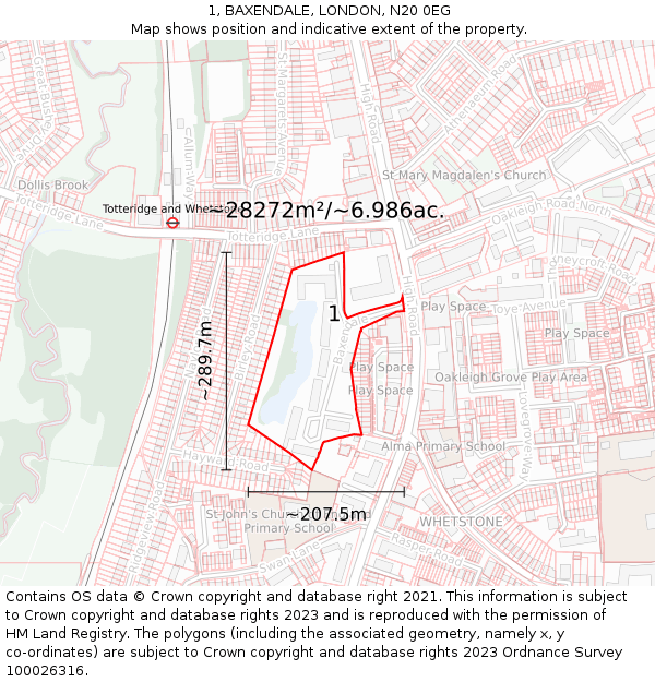 1, BAXENDALE, LONDON, N20 0EG: Plot and title map