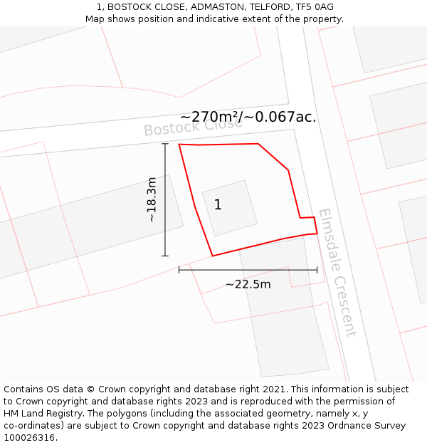 1, BOSTOCK CLOSE, ADMASTON, TELFORD, TF5 0AG: Plot and title map