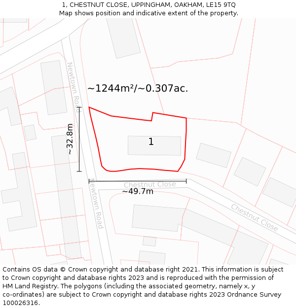 1, CHESTNUT CLOSE, UPPINGHAM, OAKHAM, LE15 9TQ: Plot and title map