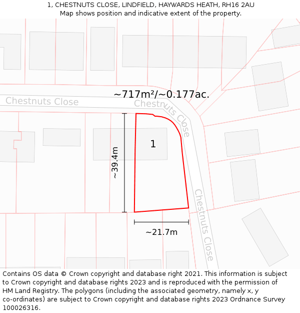 1, CHESTNUTS CLOSE, LINDFIELD, HAYWARDS HEATH, RH16 2AU: Plot and title map