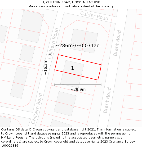 1, CHILTERN ROAD, LINCOLN, LN5 8SB: Plot and title map