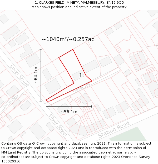 1, CLARKES FIELD, MINETY, MALMESBURY, SN16 9QD: Plot and title map