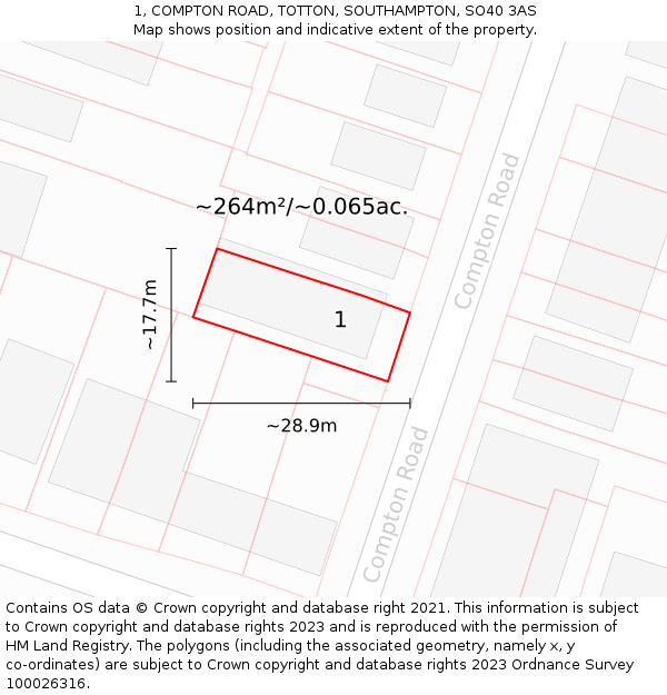 1, COMPTON ROAD, TOTTON, SOUTHAMPTON, SO40 3AS: Plot and title map