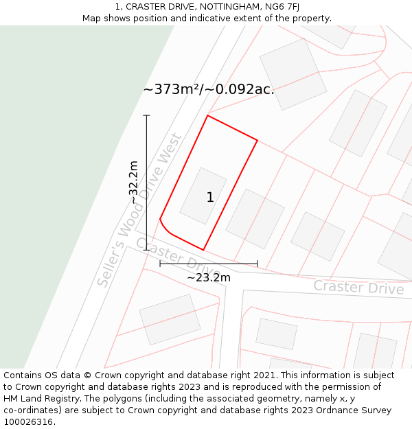1, CRASTER DRIVE, NOTTINGHAM, NG6 7FJ: Plot and title map