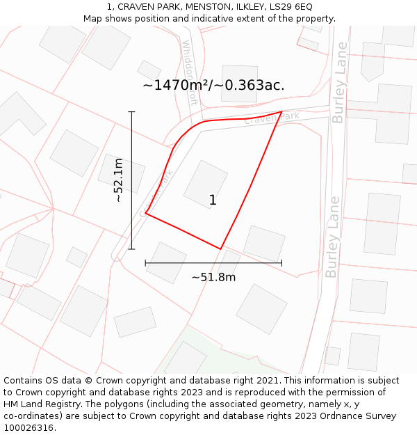 1, CRAVEN PARK, MENSTON, ILKLEY, LS29 6EQ: Plot and title map