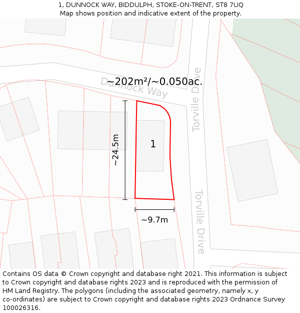 1, DUNNOCK WAY, BIDDULPH, STOKE-ON-TRENT, ST8 7UQ: Plot and title map