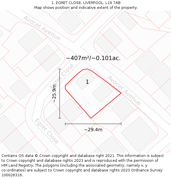 1, EGRET CLOSE, LIVERPOOL, L19 7AB: Plot and title map