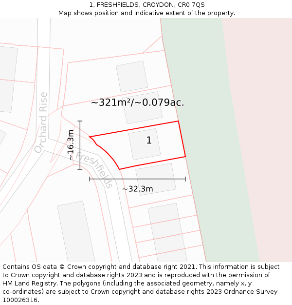 1, FRESHFIELDS, CROYDON, CR0 7QS: Plot and title map