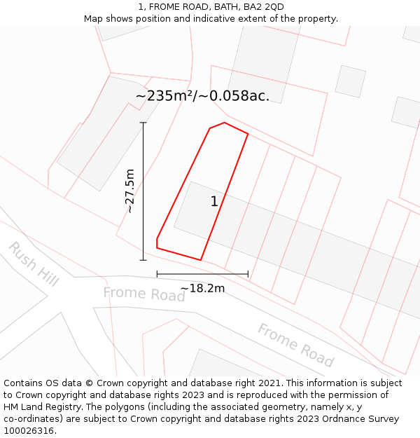 1, FROME ROAD, BATH, BA2 2QD: Plot and title map