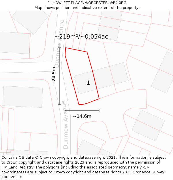 1, HOWLETT PLACE, WORCESTER, WR4 0RG: Plot and title map