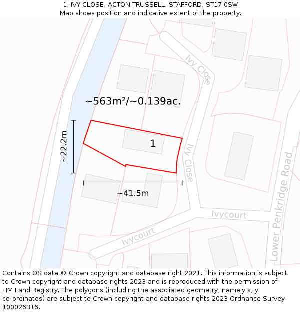 1, IVY CLOSE, ACTON TRUSSELL, STAFFORD, ST17 0SW: Plot and title map