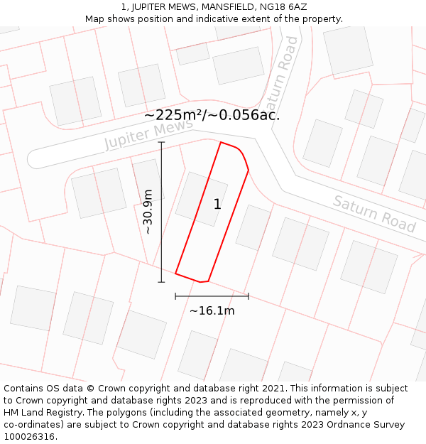 1, JUPITER MEWS, MANSFIELD, NG18 6AZ: Plot and title map
