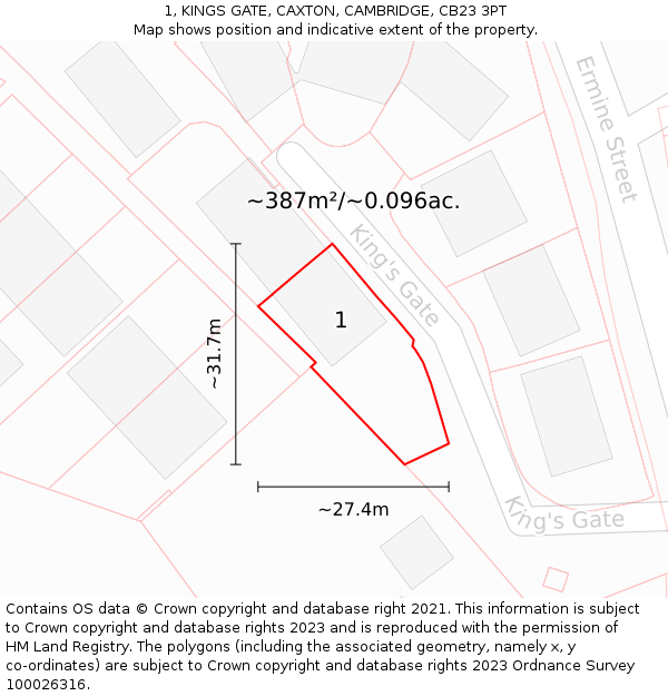 1, KINGS GATE, CAXTON, CAMBRIDGE, CB23 3PT: Plot and title map