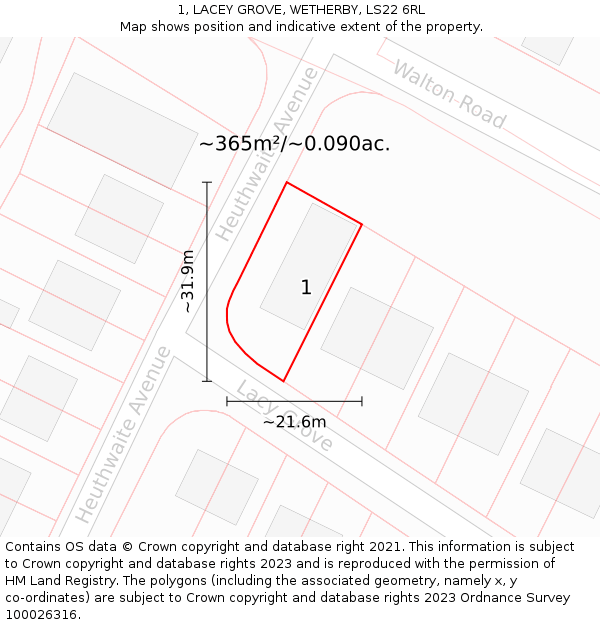 1, LACEY GROVE, WETHERBY, LS22 6RL: Plot and title map