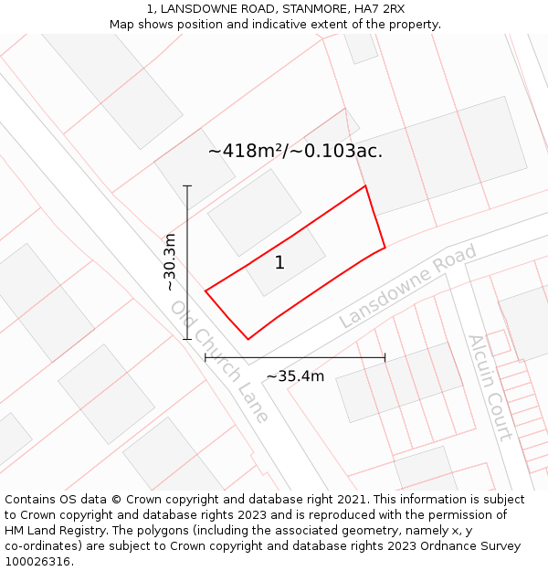 1, LANSDOWNE ROAD, STANMORE, HA7 2RX: Plot and title map