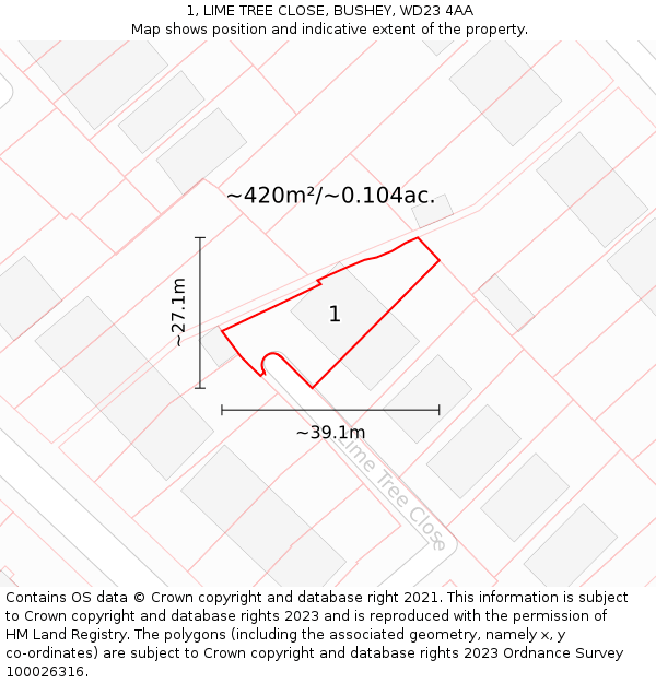 1, LIME TREE CLOSE, BUSHEY, WD23 4AA: Plot and title map