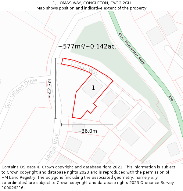 1, LOMAS WAY, CONGLETON, CW12 2GH: Plot and title map