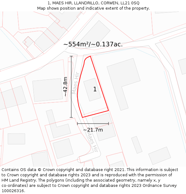 1, MAES HIR, LLANDRILLO, CORWEN, LL21 0SQ: Plot and title map