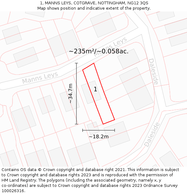 1, MANNS LEYS, COTGRAVE, NOTTINGHAM, NG12 3QS: Plot and title map