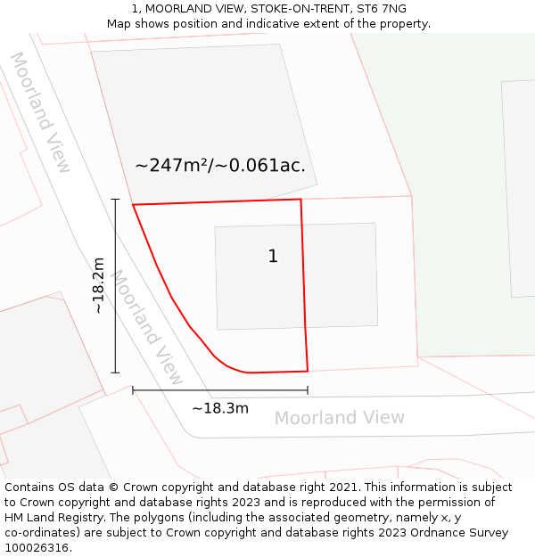 1, MOORLAND VIEW, STOKE-ON-TRENT, ST6 7NG: Plot and title map