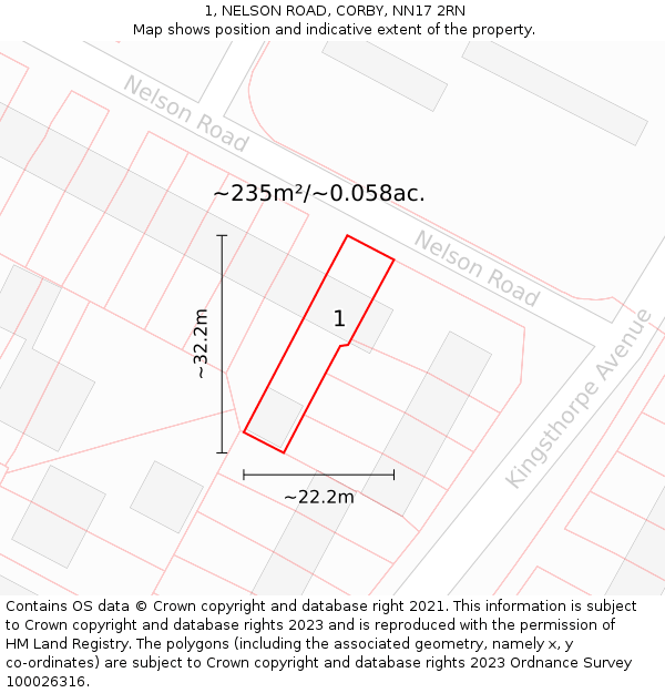 1, NELSON ROAD, CORBY, NN17 2RN: Plot and title map