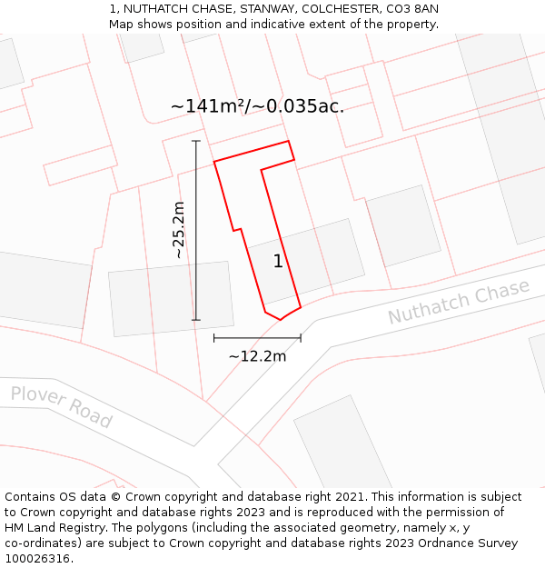 1, NUTHATCH CHASE, STANWAY, COLCHESTER, CO3 8AN: Plot and title map