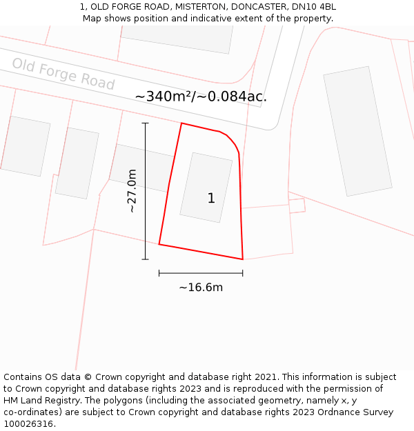 1, OLD FORGE ROAD, MISTERTON, DONCASTER, DN10 4BL: Plot and title map