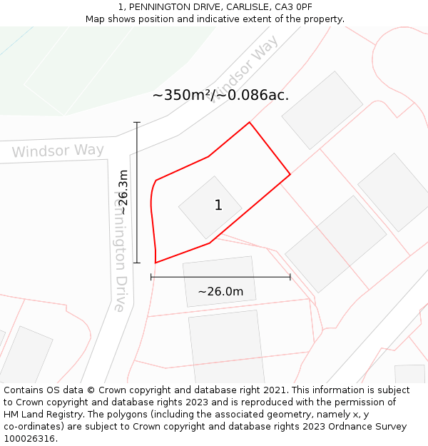 1, PENNINGTON DRIVE, CARLISLE, CA3 0PF: Plot and title map