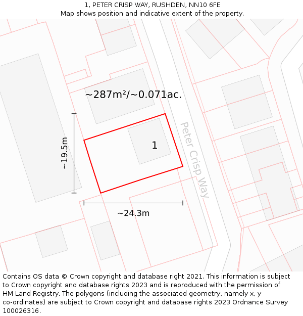 1, PETER CRISP WAY, RUSHDEN, NN10 6FE: Plot and title map