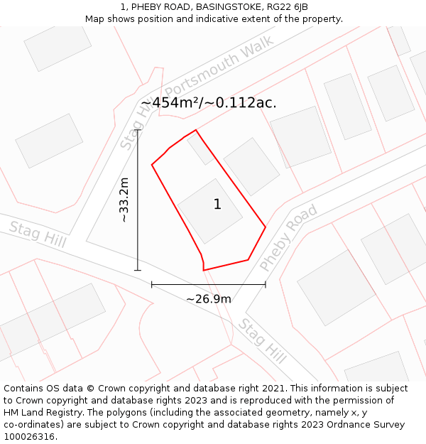 1, PHEBY ROAD, BASINGSTOKE, RG22 6JB: Plot and title map