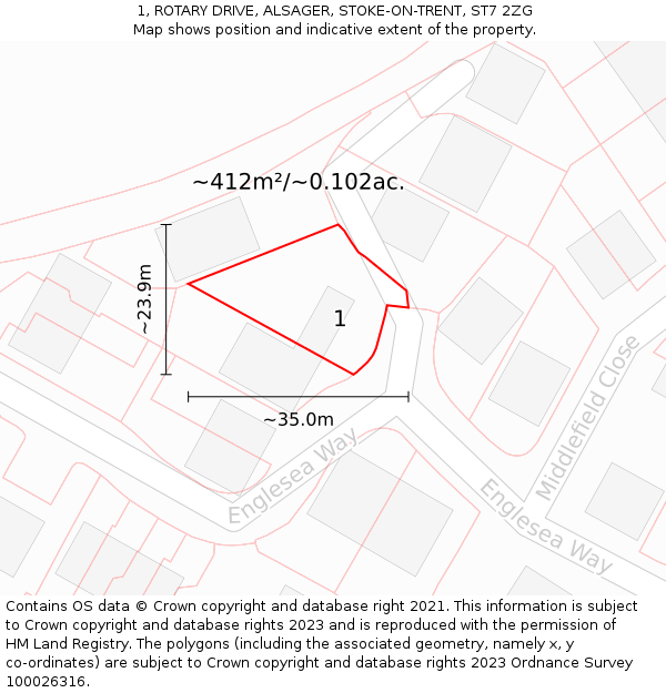 1, ROTARY DRIVE, ALSAGER, STOKE-ON-TRENT, ST7 2ZG: Plot and title map