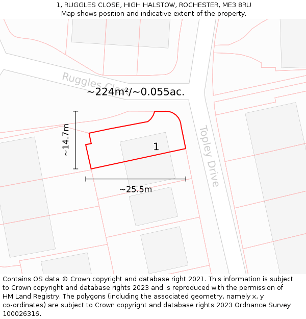 1, RUGGLES CLOSE, HIGH HALSTOW, ROCHESTER, ME3 8RU: Plot and title map