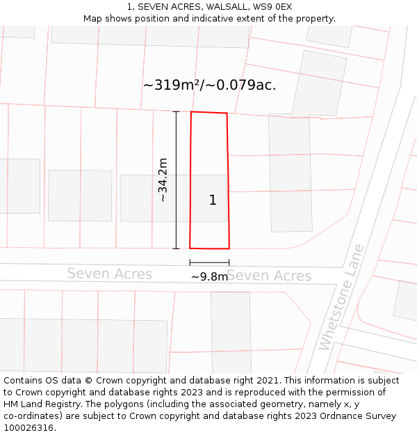1, SEVEN ACRES, WALSALL, WS9 0EX: Plot and title map