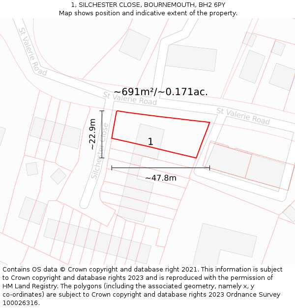 1, SILCHESTER CLOSE, BOURNEMOUTH, BH2 6PY: Plot and title map
