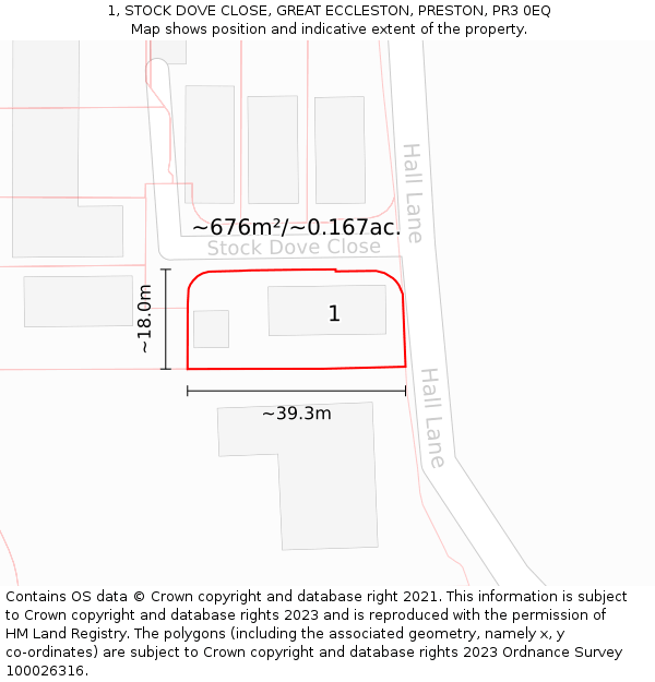 1, STOCK DOVE CLOSE, GREAT ECCLESTON, PRESTON, PR3 0EQ: Plot and title map