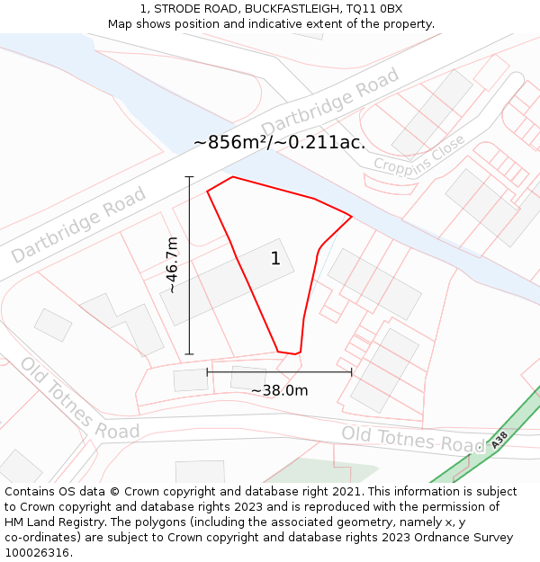 1, STRODE ROAD, BUCKFASTLEIGH, TQ11 0BX: Plot and title map