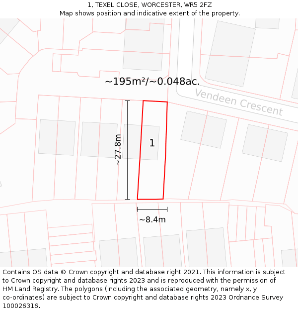 1, TEXEL CLOSE, WORCESTER, WR5 2FZ: Plot and title map