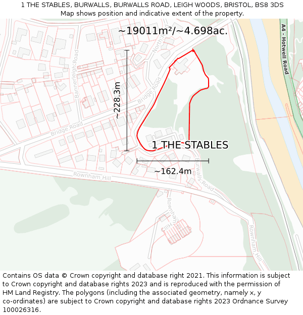 1 THE STABLES, BURWALLS, BURWALLS ROAD, LEIGH WOODS, BRISTOL, BS8 3DS: Plot and title map