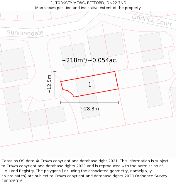 1, TORKSEY MEWS, RETFORD, DN22 7ND: Plot and title map