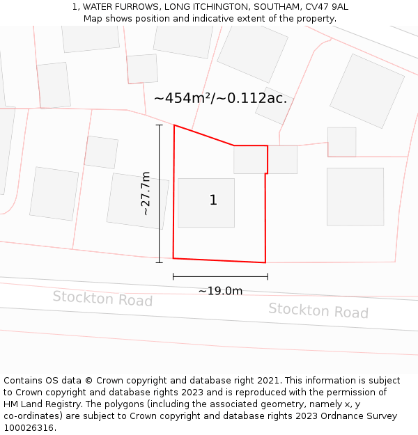 1, WATER FURROWS, LONG ITCHINGTON, SOUTHAM, CV47 9AL: Plot and title map