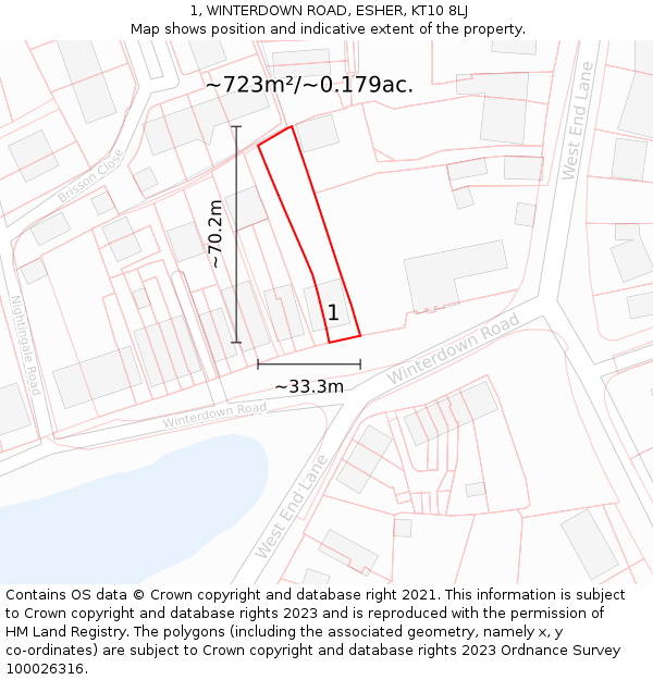 1, WINTERDOWN ROAD, ESHER, KT10 8LJ: Plot and title map