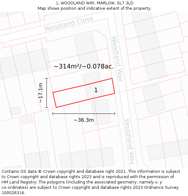 1, WOODLAND WAY, MARLOW, SL7 3LD: Plot and title map