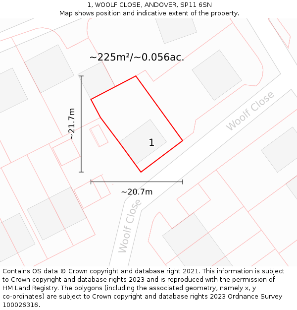 1, WOOLF CLOSE, ANDOVER, SP11 6SN: Plot and title map