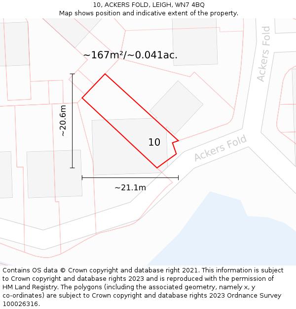 10, ACKERS FOLD, LEIGH, WN7 4BQ: Plot and title map