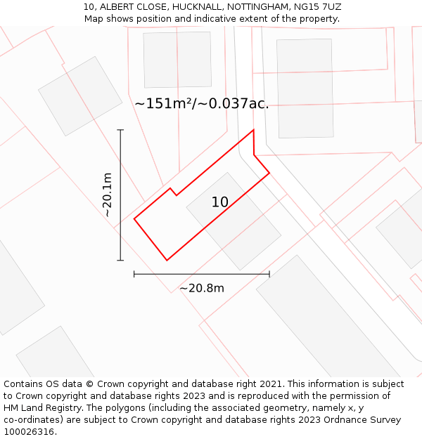 10, ALBERT CLOSE, HUCKNALL, NOTTINGHAM, NG15 7UZ: Plot and title map